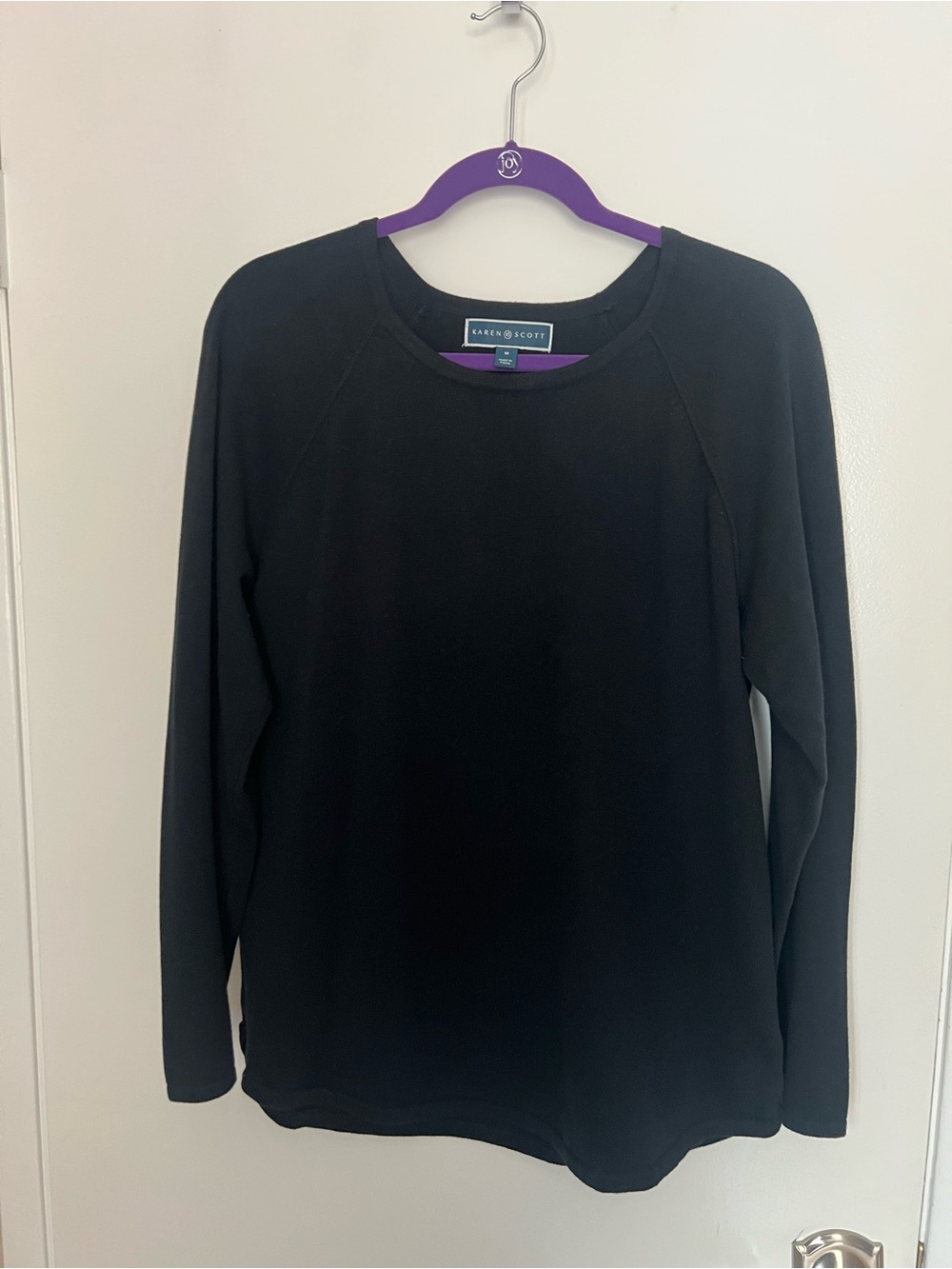 Karen Scott Black Long-Sleeve Crewneck Knit Sweater